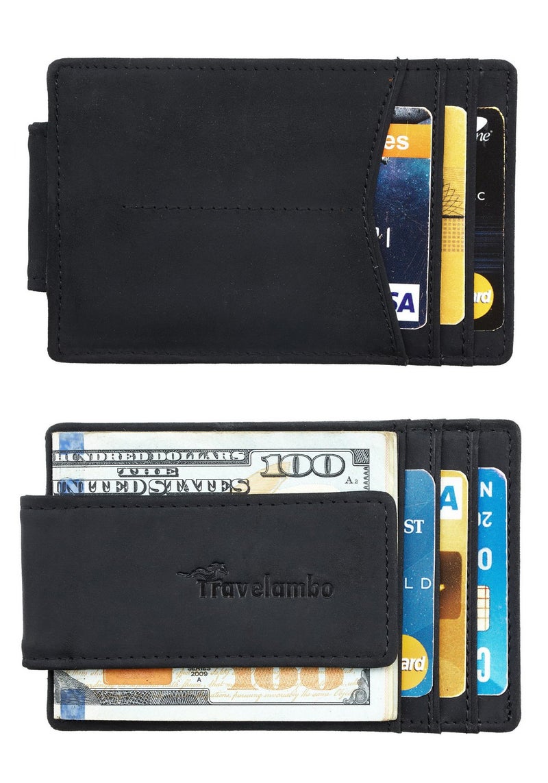 Travelambo محفظة سفرلامبو بملقط نقود لمحفظة جيب أمامية نحيفة وعصرية مع حماية من RFID (أسود كلاسيكي) - Image 3